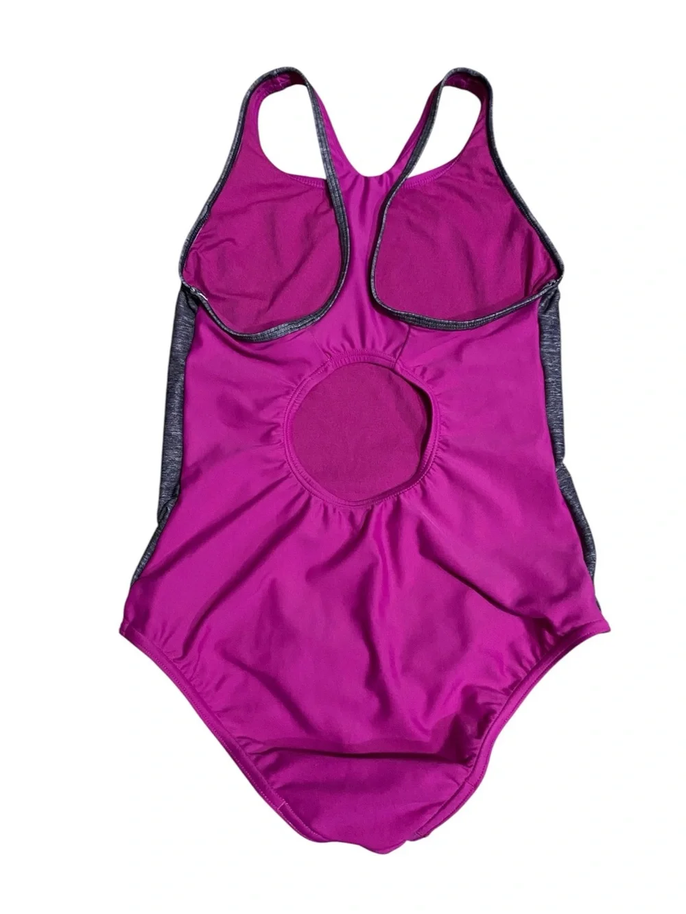Speedo Big Girls One Piece Fuchsia Pink Heather Gray Swimsuit 16 Sporty